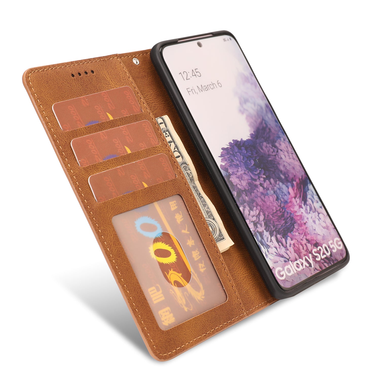 TPU + PU Leather Phone Protective Shell with Wallet and Stand for Samsung Galaxy S20 4G/S20 5G - Light Brown TPU + PU Leather Phone Protective Shell with Wallet and Stand for Samsung Galaxy S20 4G/S20 5G - Light Brown
